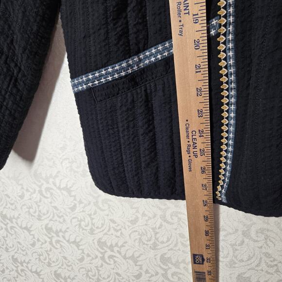 J Jill Pure Jill Seersucker Jacket Blazer XL TALL Black Open Front Embroidered - Picture 14 of 16